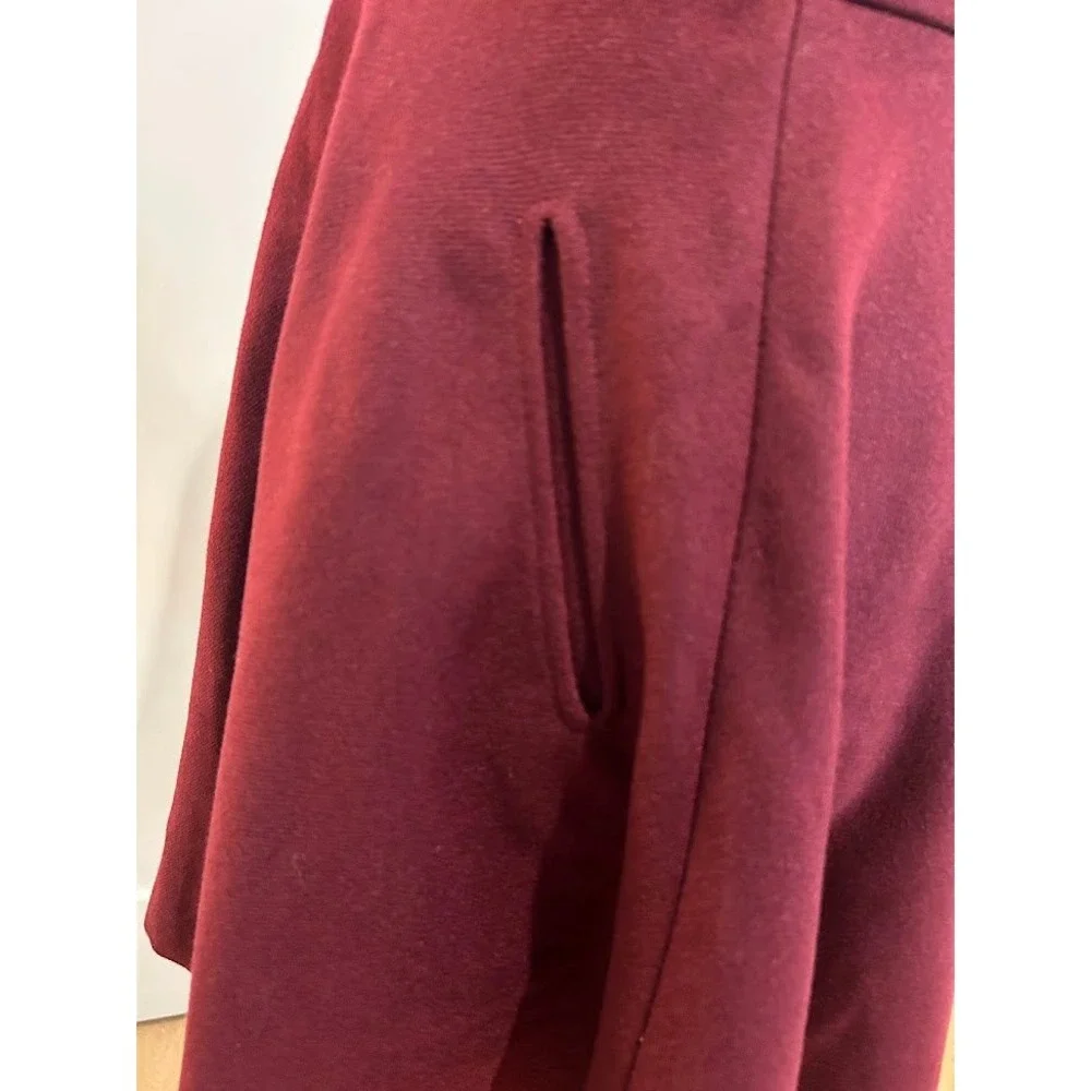 Burgundy Plunge V‎ Neck Lace Trim Wool Dress Women's Schoolgirl Anime